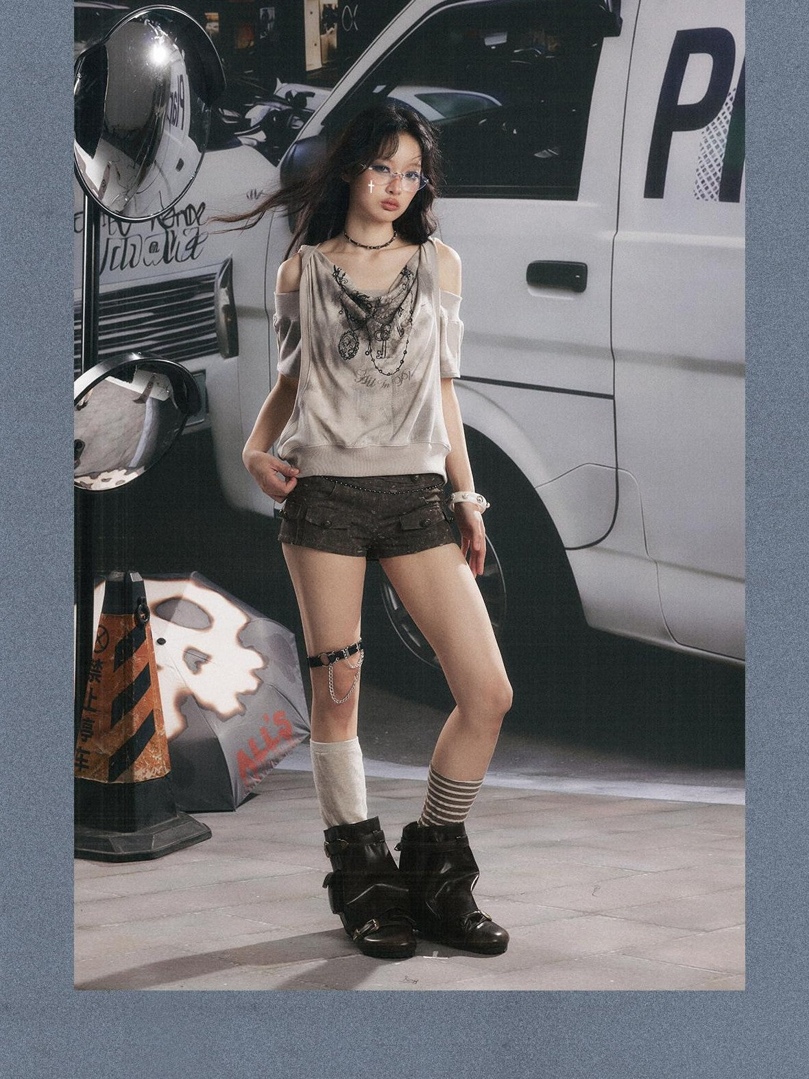 ALL iN plan Punk Ripped High Waist Button Fly Pocket Slim Women&