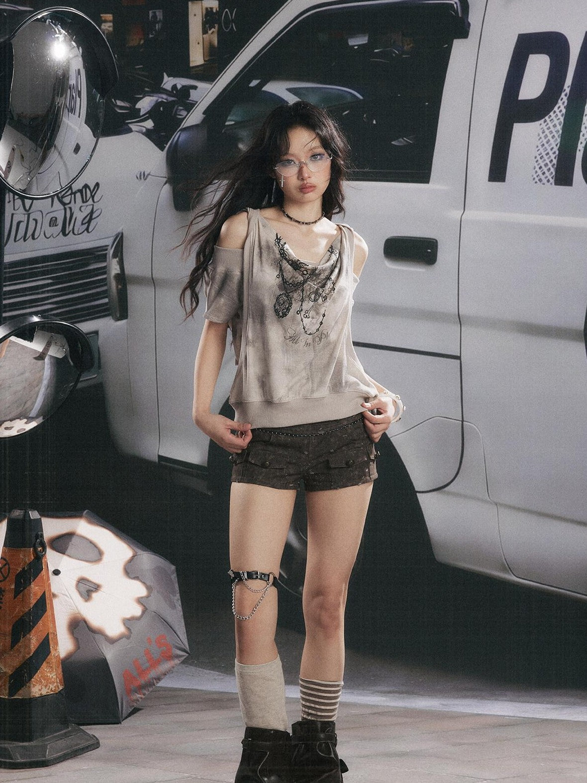 ALL iN plan Punk Ripped High Waist Button Fly Pocket Slim Women&