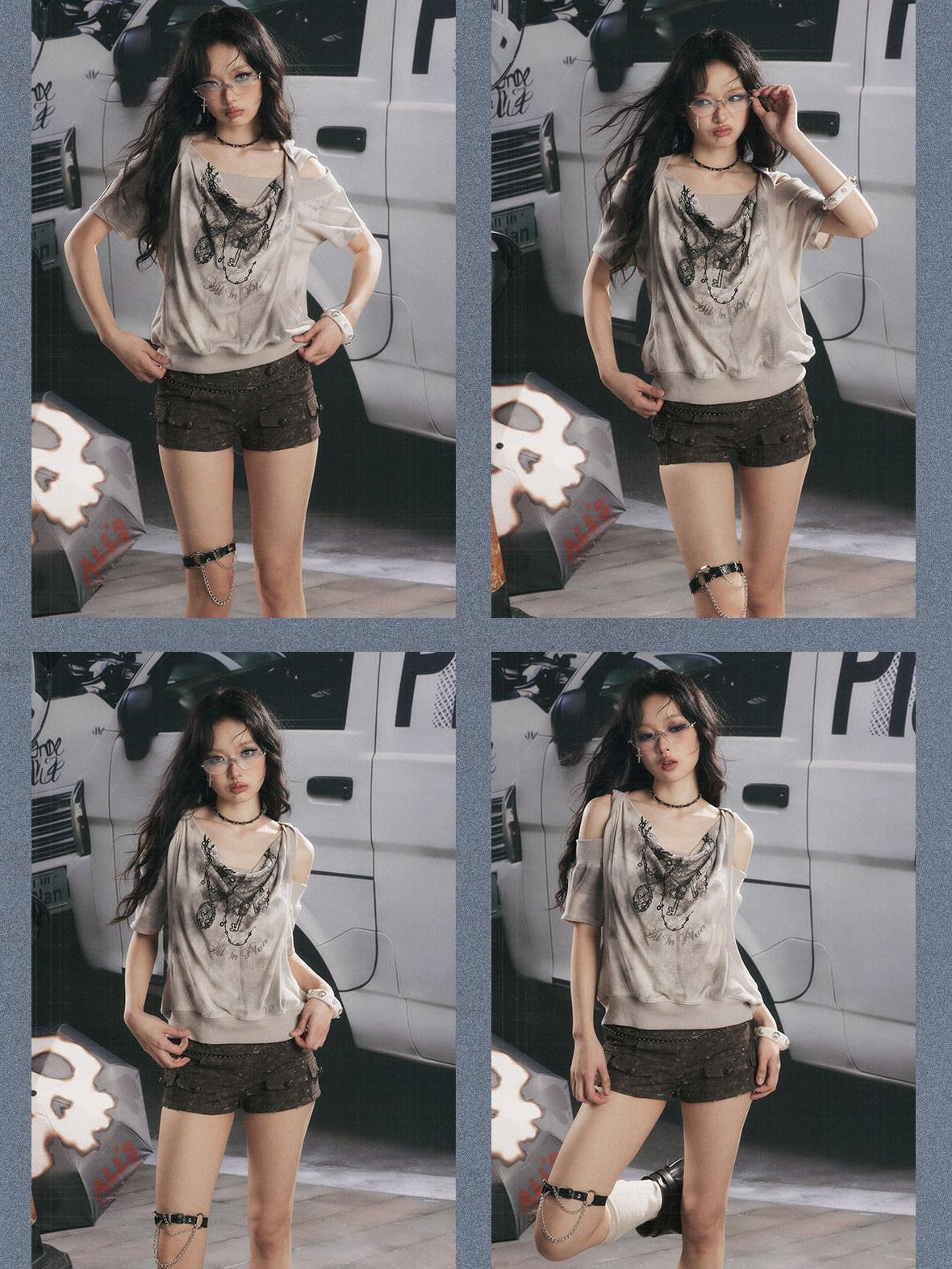 ALL iN plan Punk Ripped High Waist Button Fly Pocket Slim Women&