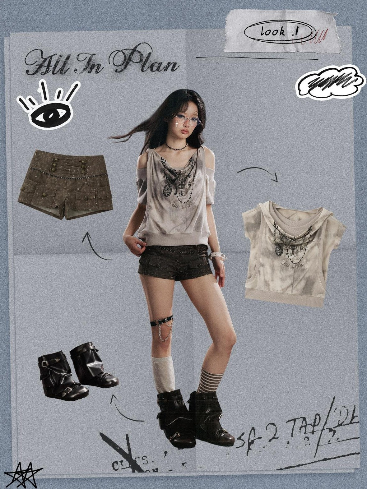 ALL iN plan Punk Ripped High Waist Button Fly Pocket Slim Women&