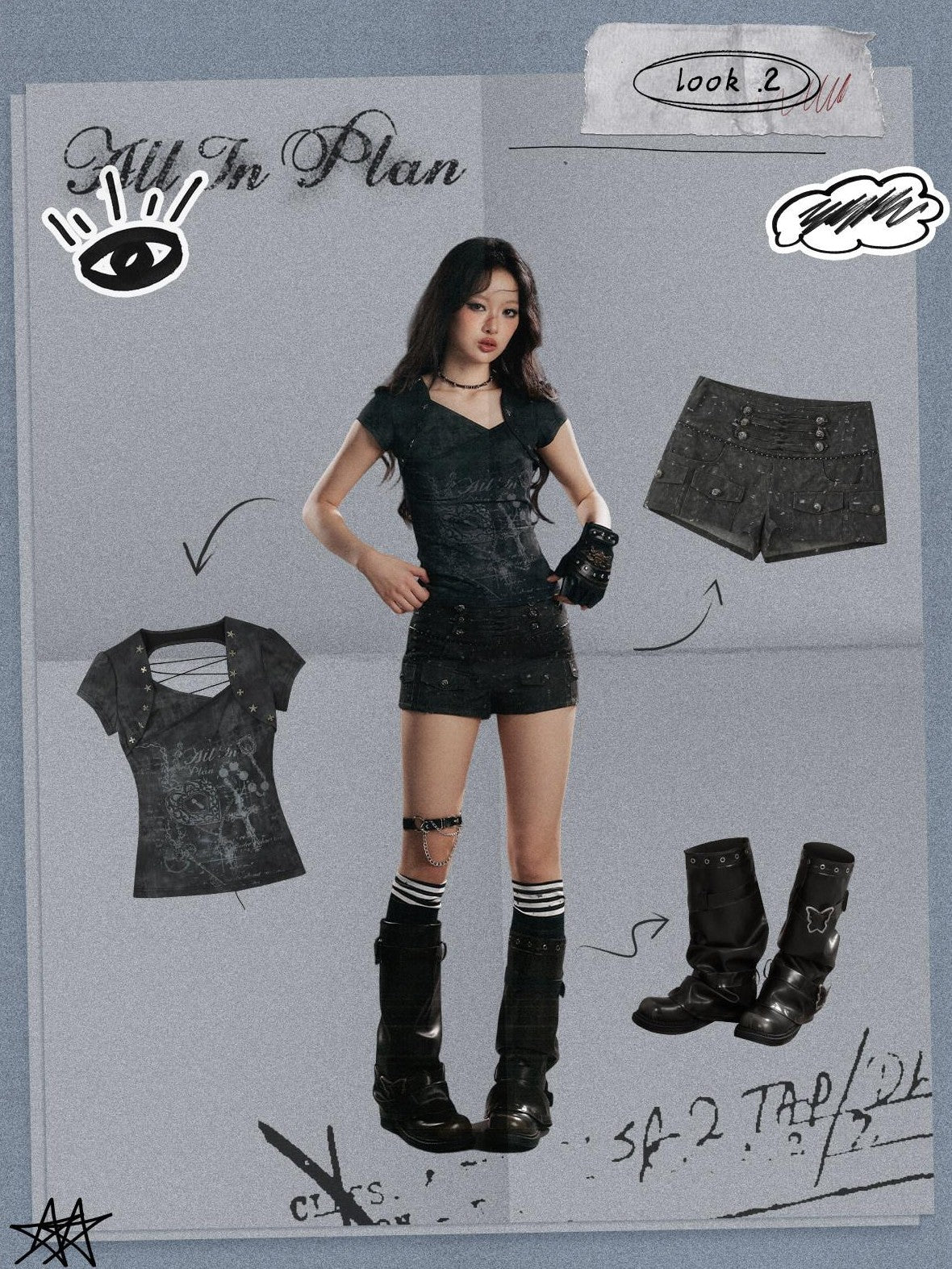ALL iN plan Punk Ripped High Waist Button Fly Pocket Slim Women&