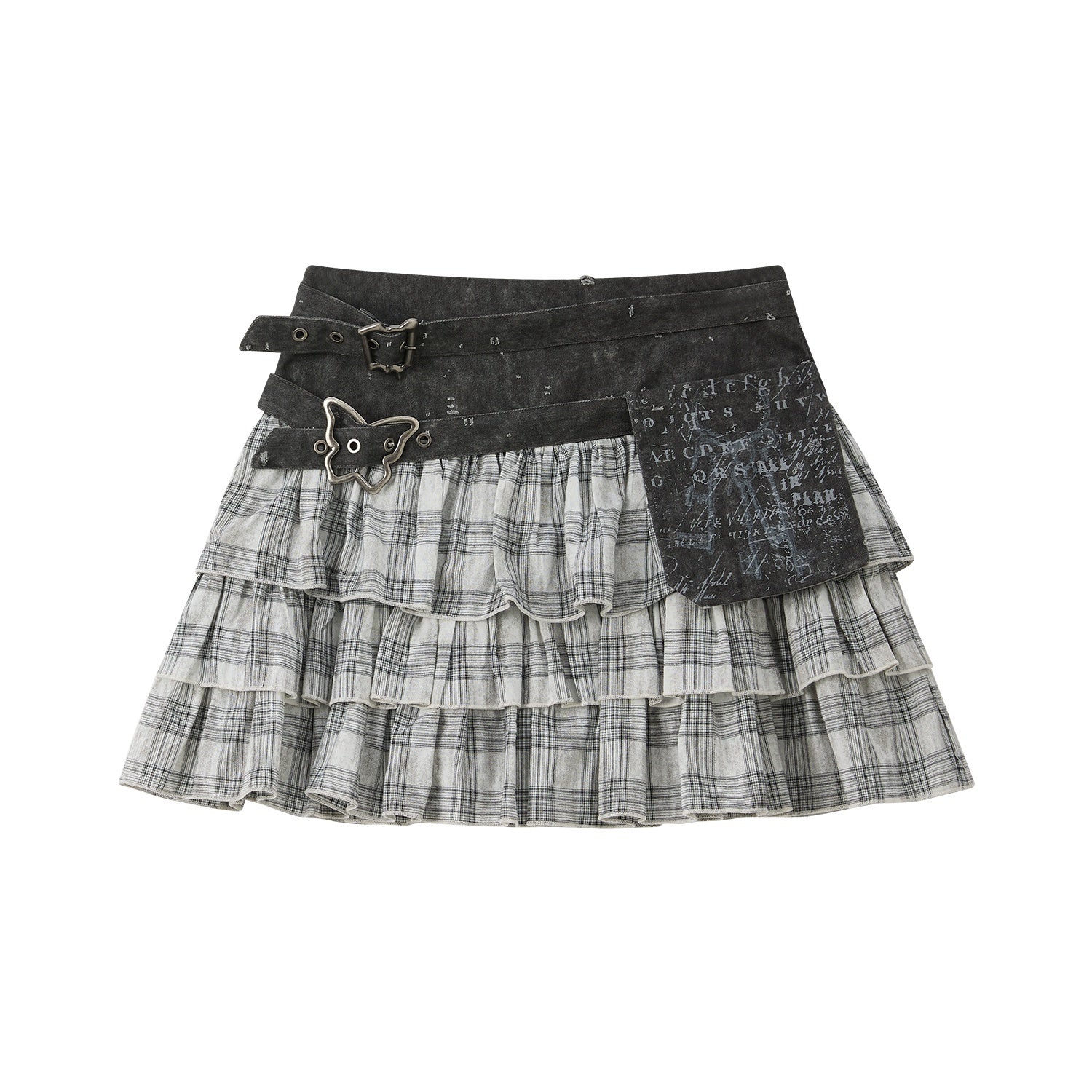 ALL iN plan Pure Cotton Hollowout Slim Mid Waist Cake Tier Women Grey Tiered Skirts