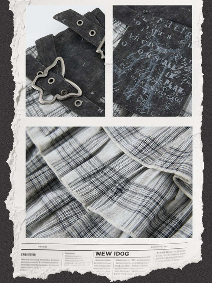 ALL iN plan Pure Cotton Hollowout Slim Mid Waist Cake Tier Women Grey Tiered Skirts