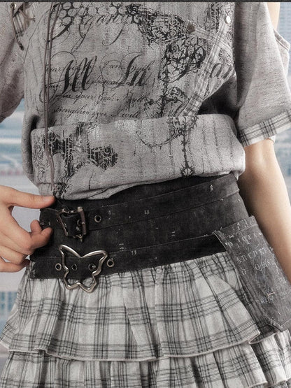 ALL iN plan Pure Cotton Hollowout Slim Mid Waist Cake Tier Women Grey Tiered Skirts