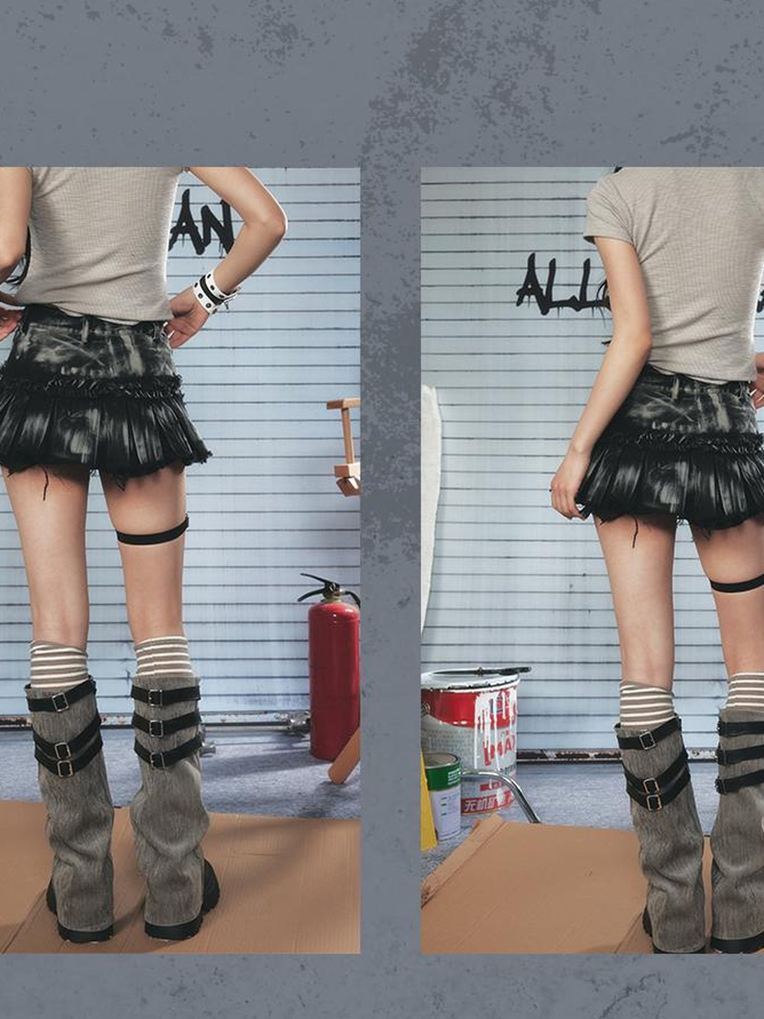 ALL iN plan Resonant Edge 89hz Punk Welded Denim Mini Skirt