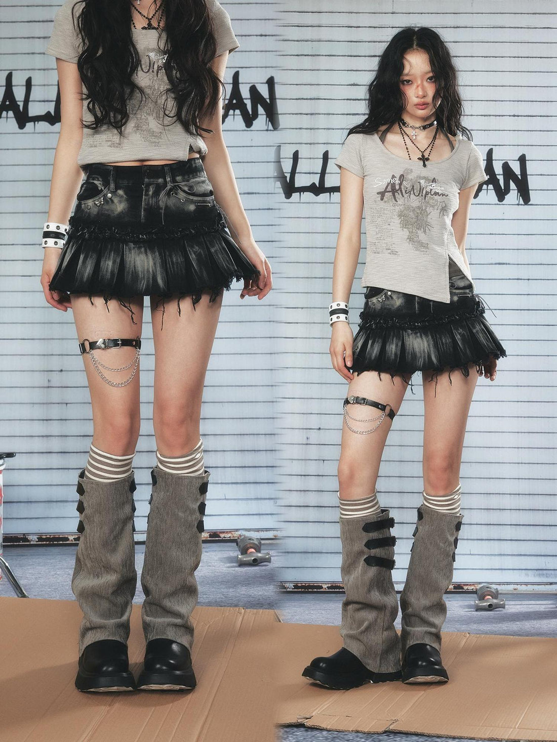 ALL iN plan Resonant Edge 89hz Punk Welded Denim Mini Skirt