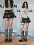 ALL iN plan Resonant Edge 89hz Punk Welded Denim Mini Skirt