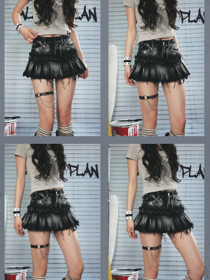 Resonant Edge 89hz Punk Welded Denim Mini Skirt