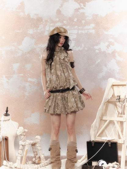 Rivet Lace Cutout Bustier Mini Dress V-Neck T-Shirt Long-Sleeve