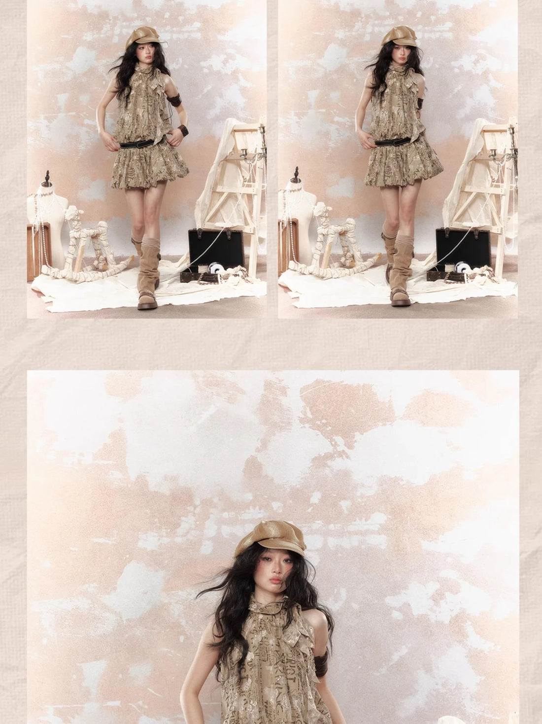 Rivet Lace Cutout Bustier Mini Dress V-Neck T-Shirt Long-Sleeve