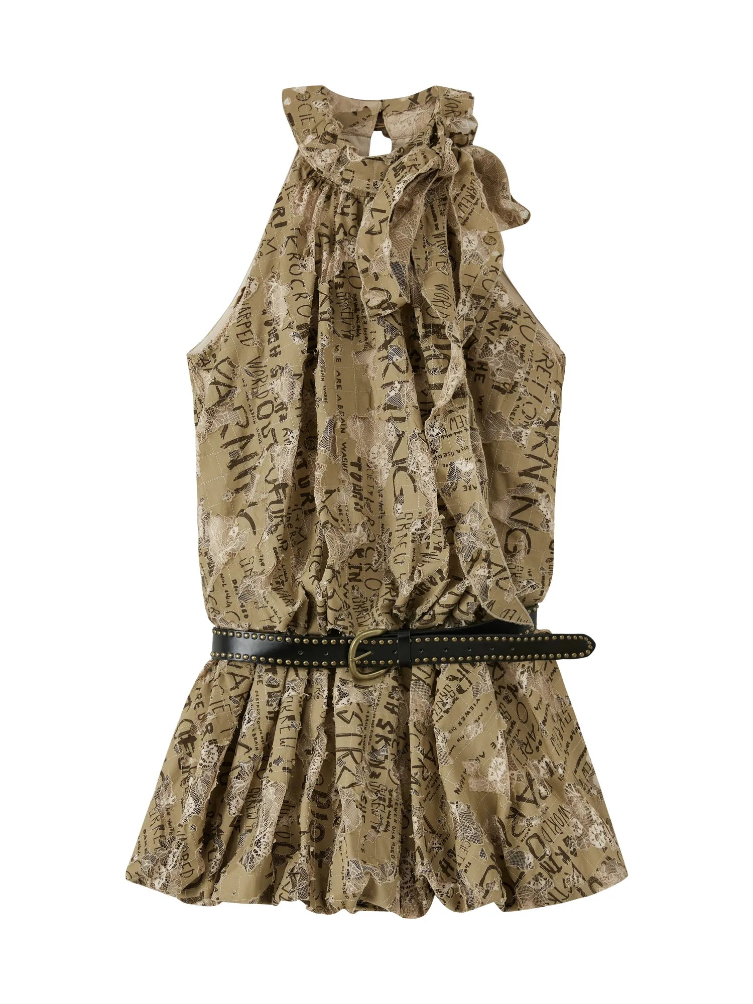 Rivet Lace Cutout Bustier Mini Dress V-Neck T-Shirt Long-Sleeve