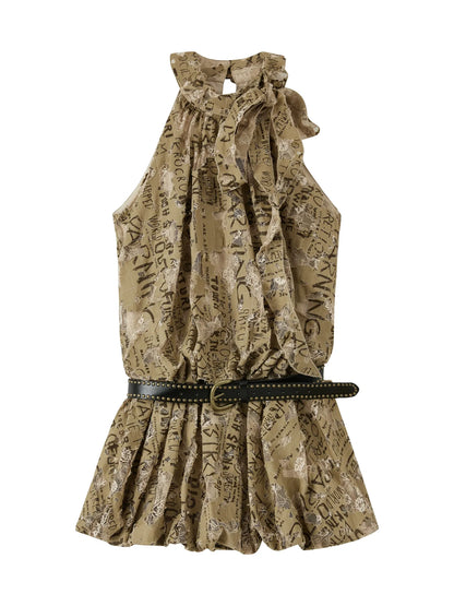 Rivet Lace Cutout Bustier Mini Dress V-Neck T-Shirt Long-Sleeve