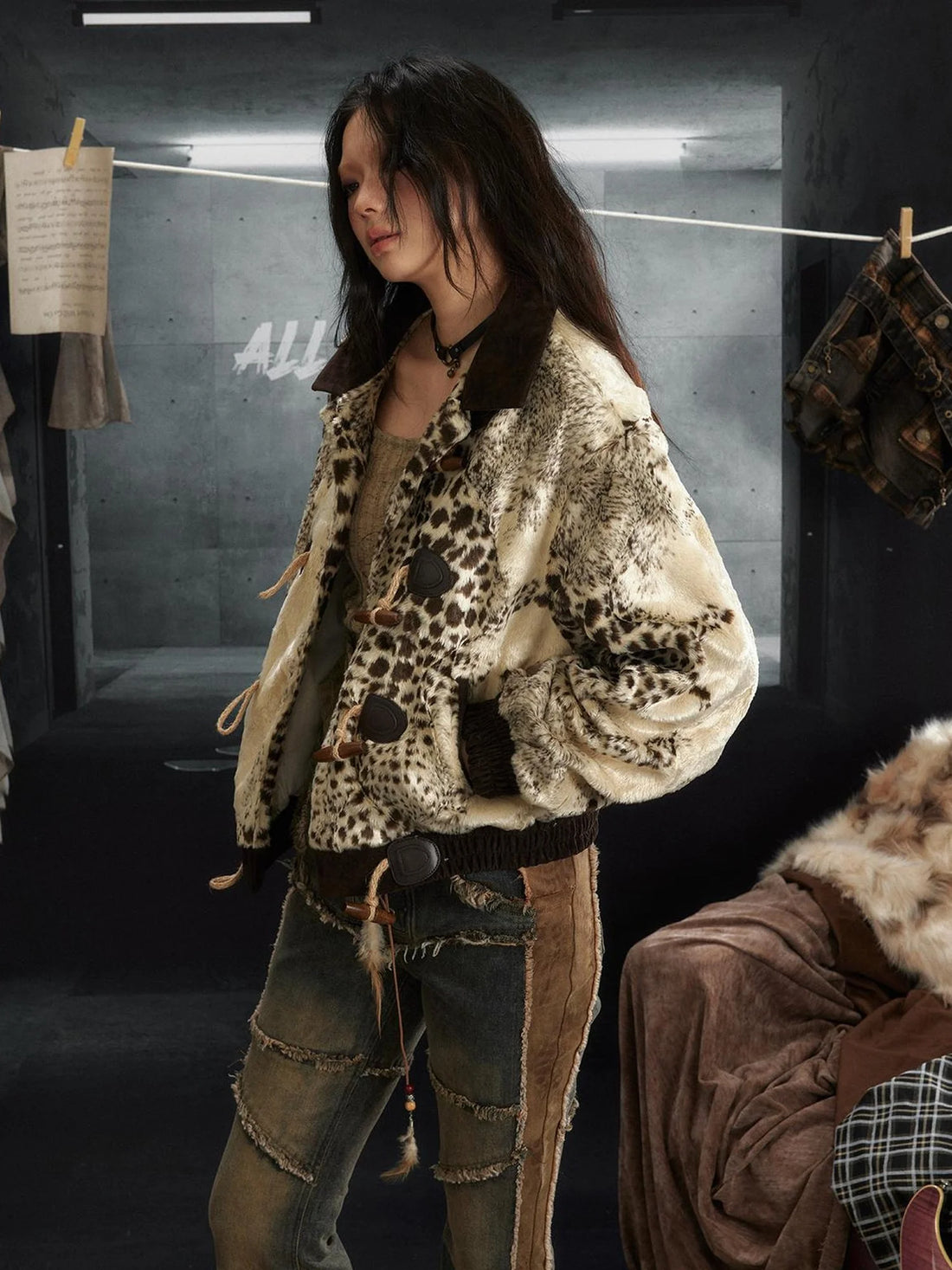 Rock Rebel Faux Fur Lined Hooded Coat