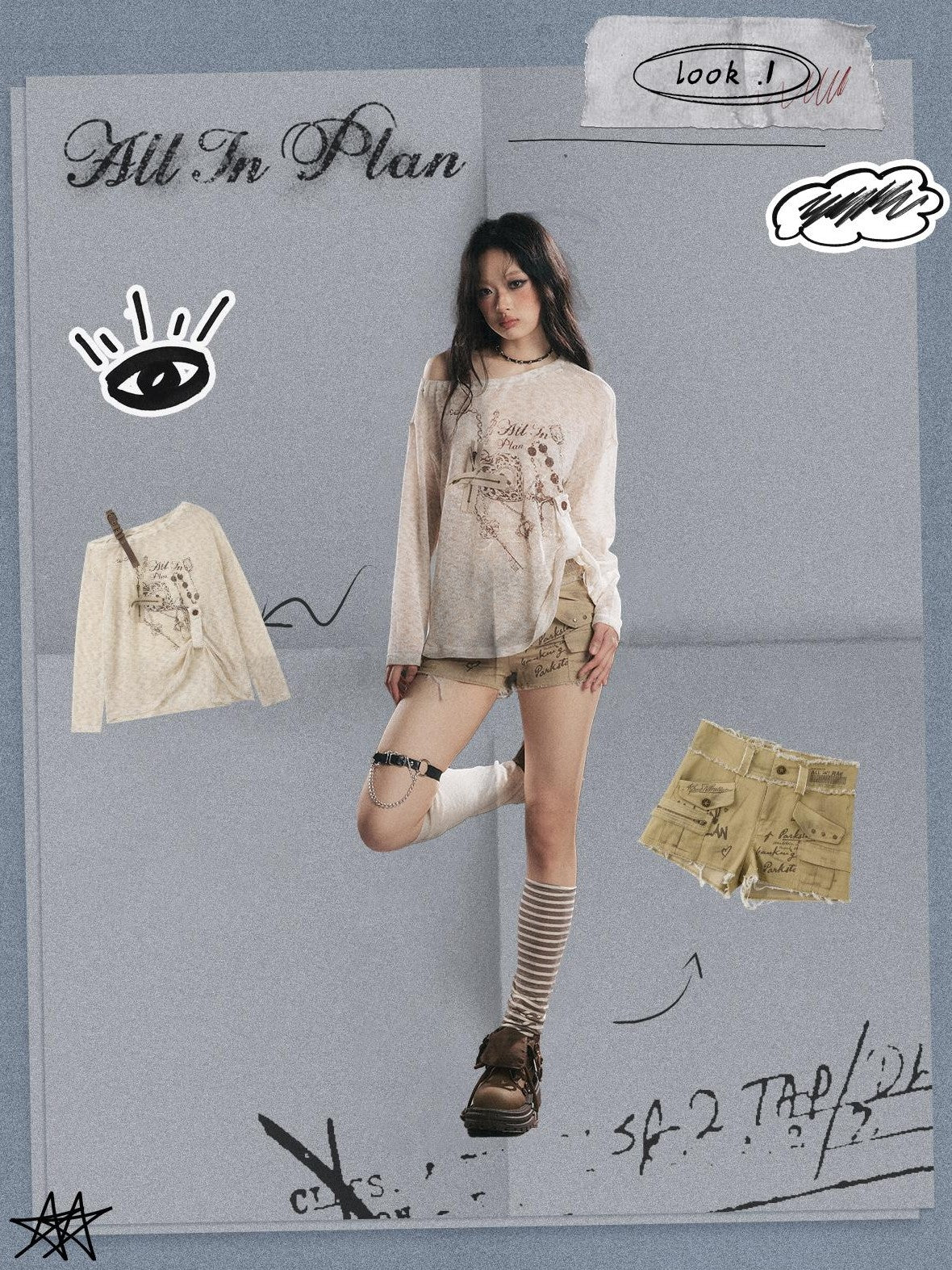 ALL iN plan Semi Sheer Asymmetric Shoulder Oversized Women&