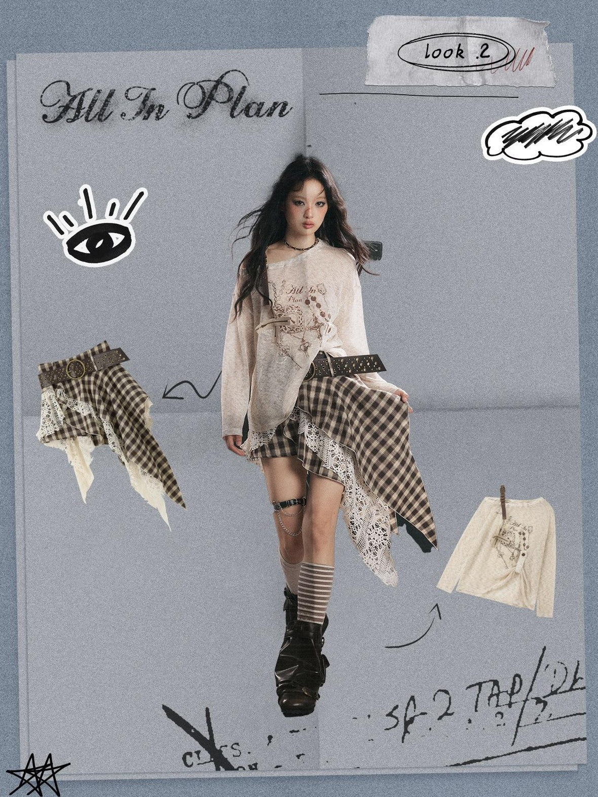 ALL iN plan Semi Sheer Asymmetric Shoulder Oversized Women&