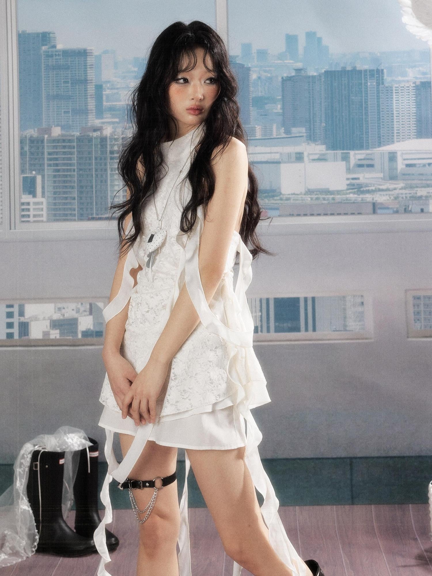 ALL iN plan Simple Aline Sleeveless Slim Fit Stand Collar Women White Casual Mini Dresses