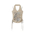 ALL iN plan Slim Cotton Blend V-neck Halter Crop Printed Khaki Women Short Sleeve T-Shirts