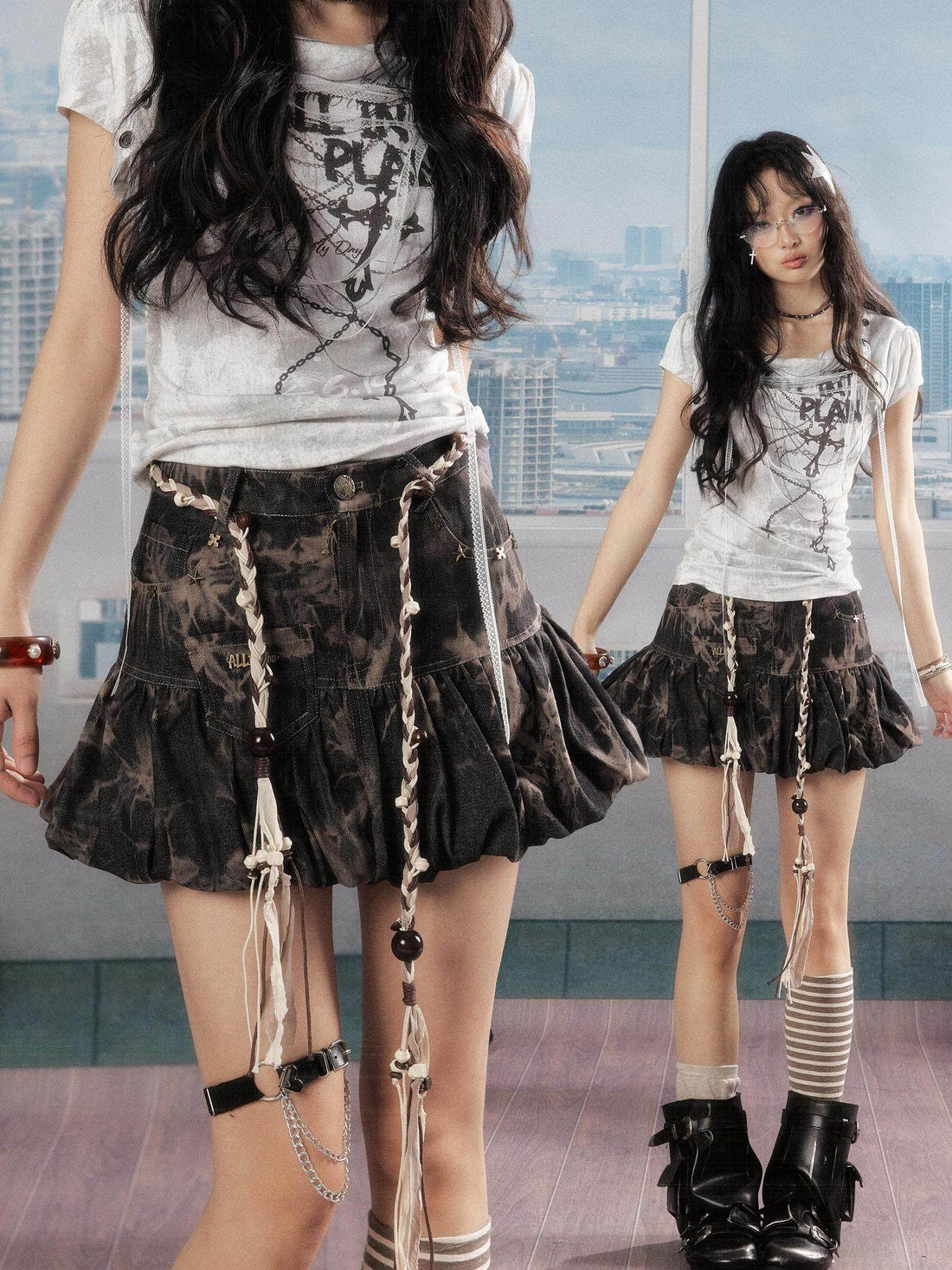 ALL iN plan Soft 100 Percent Cotton Slim Fit A Line Ruffle Mid Waist Black Women Skirt A字裙
