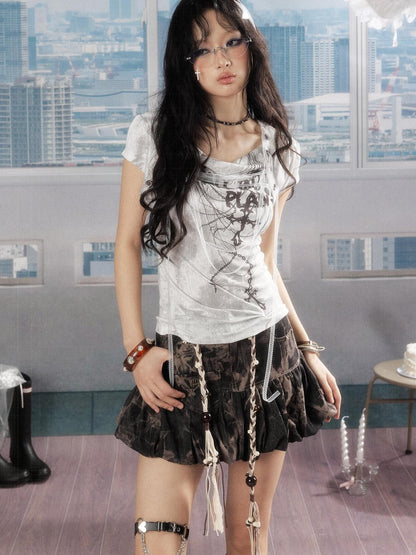ALL iN plan Soft 100 Percent Cotton Slim Fit A Line Ruffle Mid Waist Black Women Skirt A字裙
