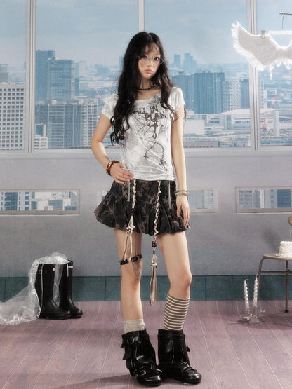 ALL iN plan Soft 100 Percent Cotton Slim Fit A Line Ruffle Mid Waist Black Women Skirt A字裙