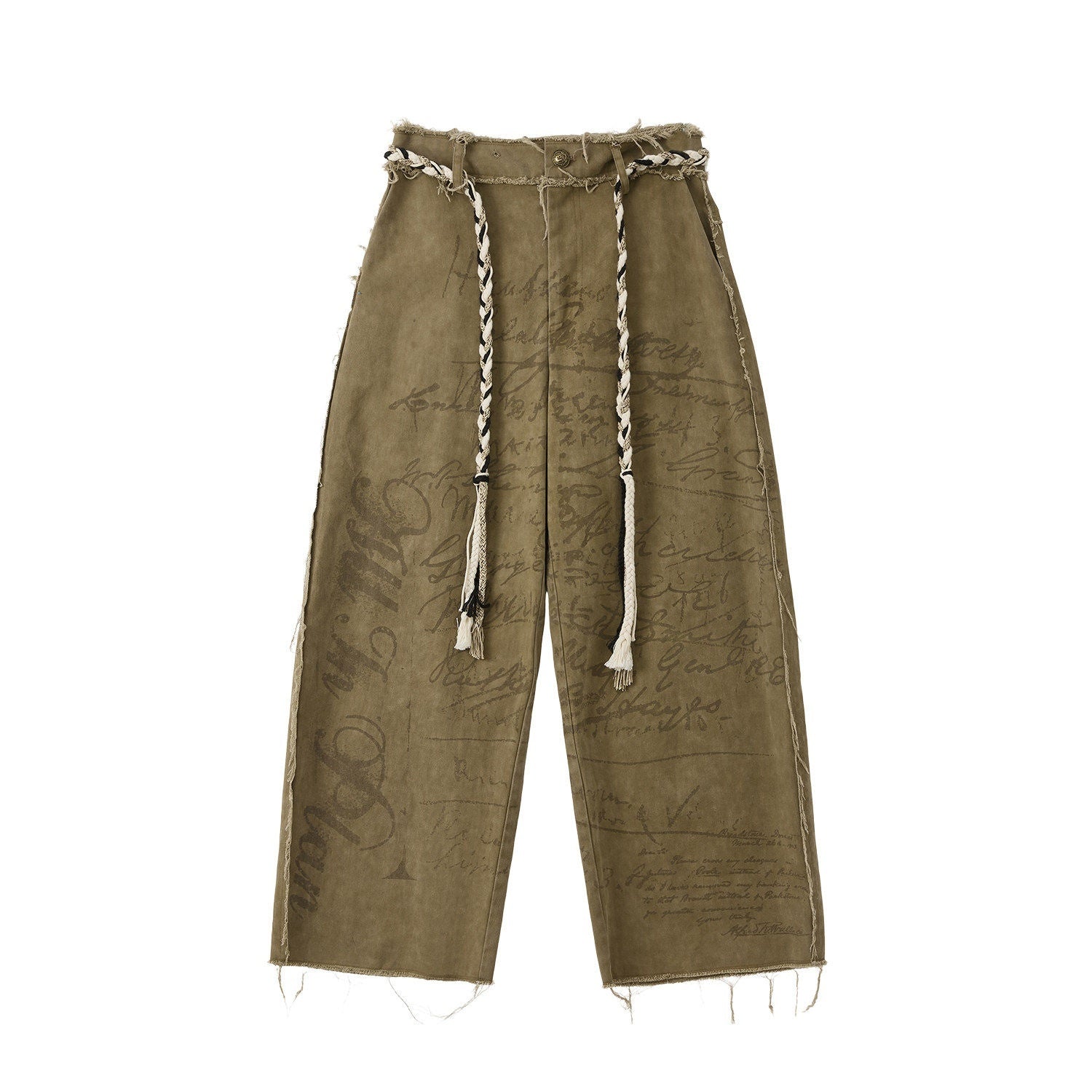 ALL iN plan Soft Breathable Cotton Casual Tassel Natural Waist Button Women Khaki Pants