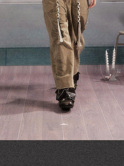 ALL iN plan Soft Breathable Cotton Casual Tassel Natural Waist Button Women Khaki Pants
