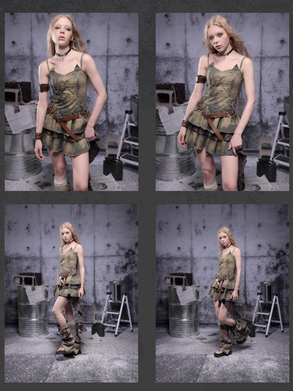 ALL iN plan Soft Cotton Blend High Waist Ruffle Vintage Camisole Everyday Slip Mini Dresses