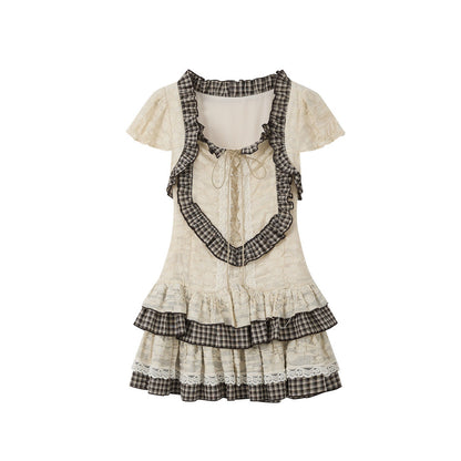 ALL iN plan Soft Cotton Plaid Slim Y Shape Wide Strap For Women Casual Mini Dresses