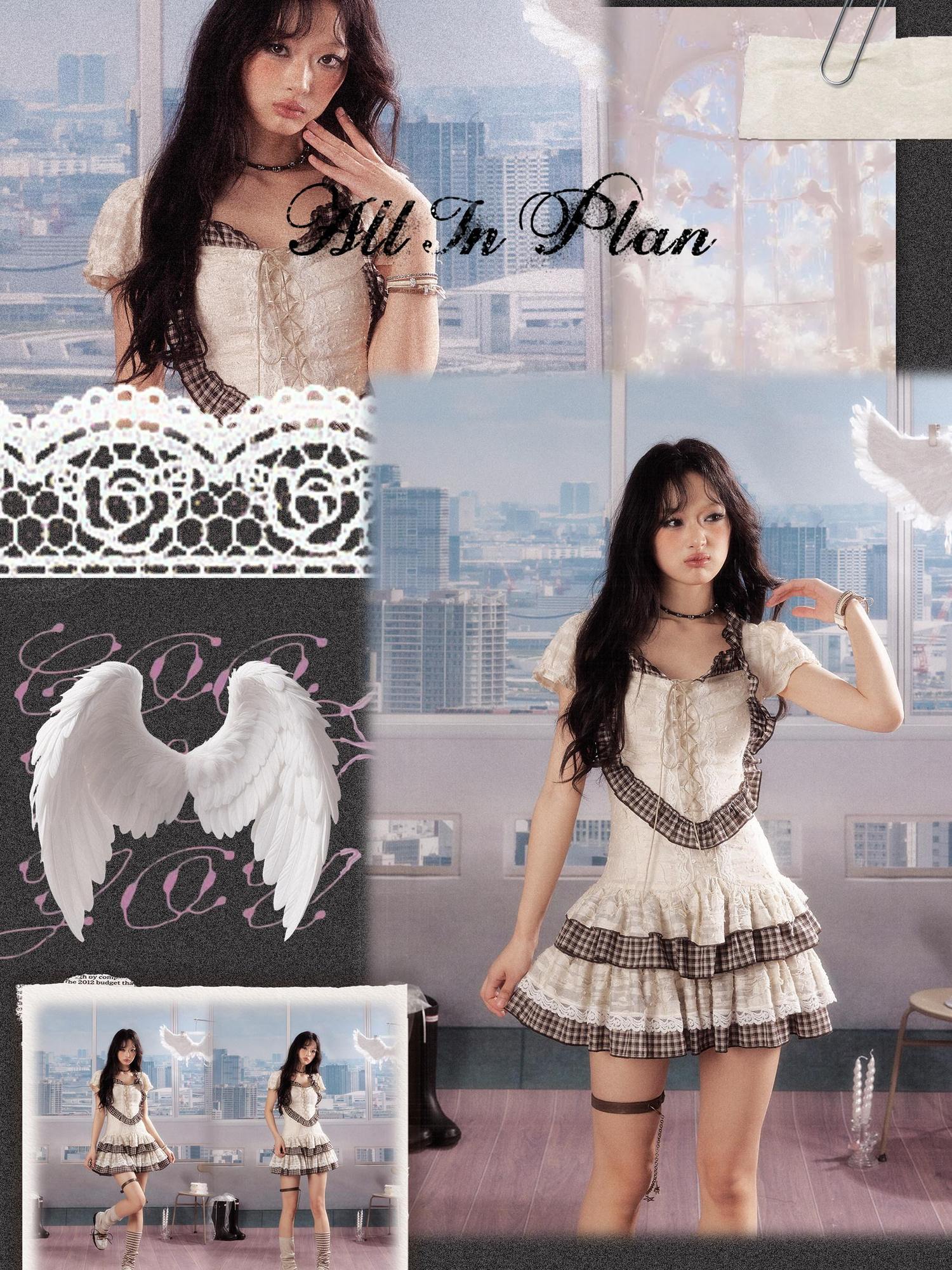 ALL iN plan Soft Cotton Plaid Slim Y Shape Wide Strap For Women Casual Mini Dresses