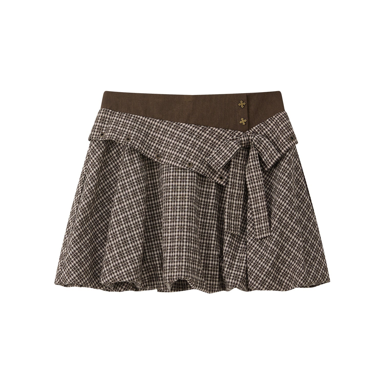 ALL iN plan Soft Modal Linen Blend Loose A Line Bow Double Waist Women Deep Brown Skirt