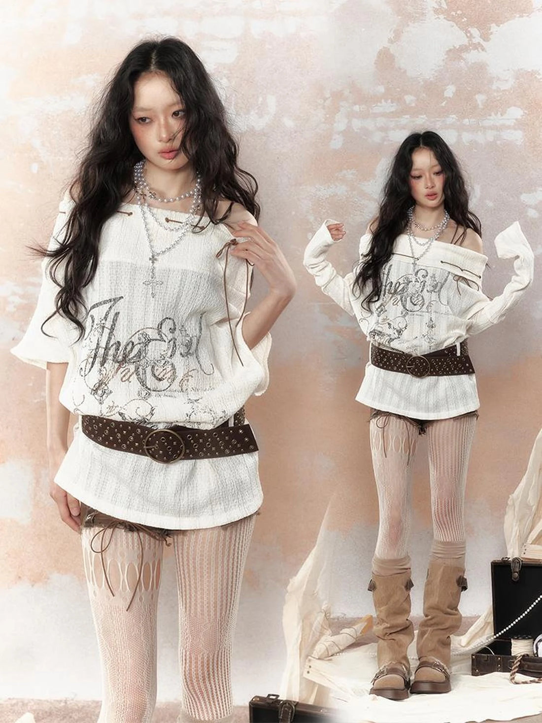 Steam Punk Fairy Tale Failed Print Top V Neck T Shirt Long Sleeve