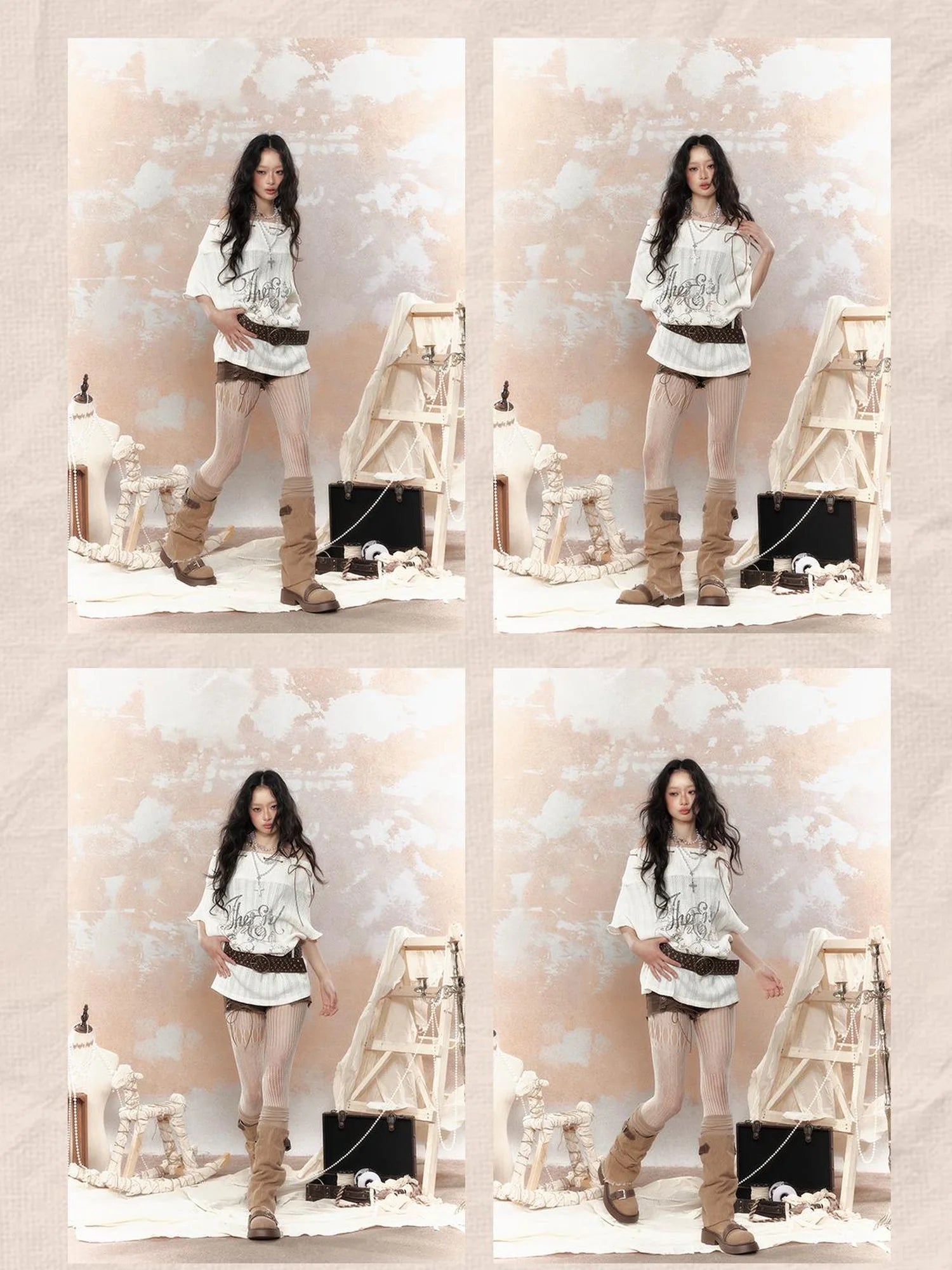Steam Punk Fairy Tale Failed Print Top V Neck T Shirt Long Sleeve
