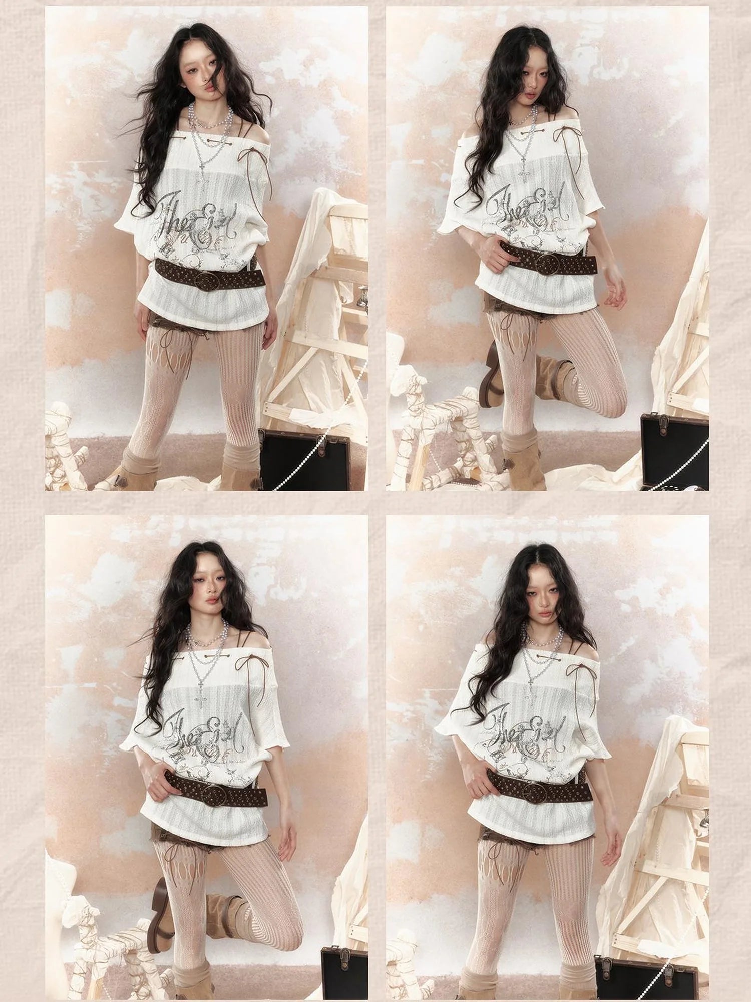 Steam Punk Fairy Tale Failed Print Top V Neck T Shirt Long Sleeve