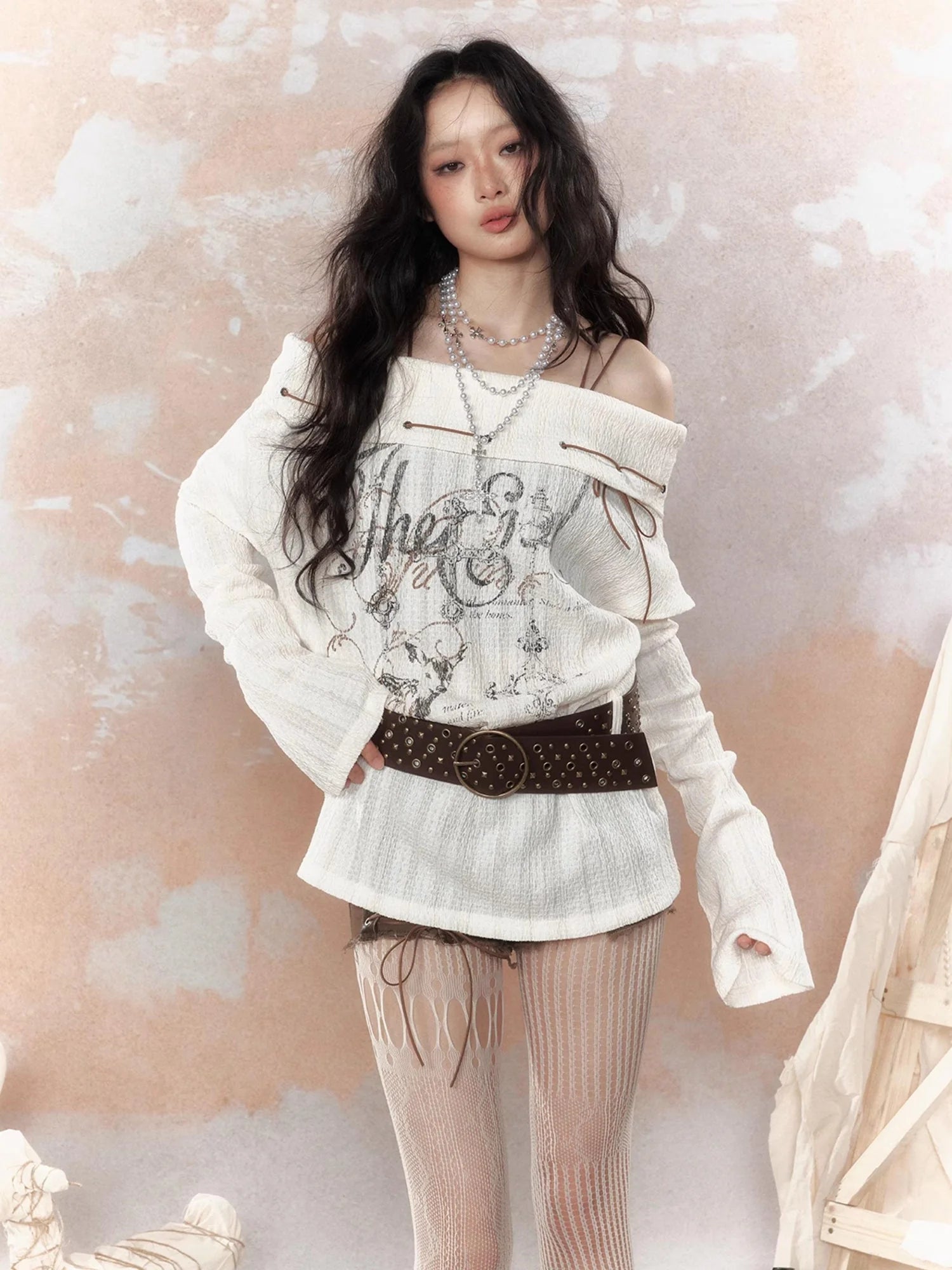 Steam Punk Fairy Tale Failed Print Top V Neck T Shirt Long Sleeve