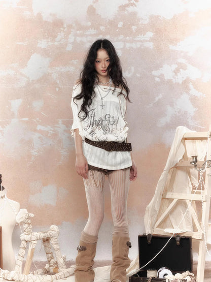 Steam Punk Fairy Tale Failed Print Top V Neck T Shirt Long Sleeve