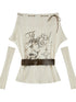Steam Punk Fairy Tale Failed Print Top V Neck T Shirt Long Sleeve