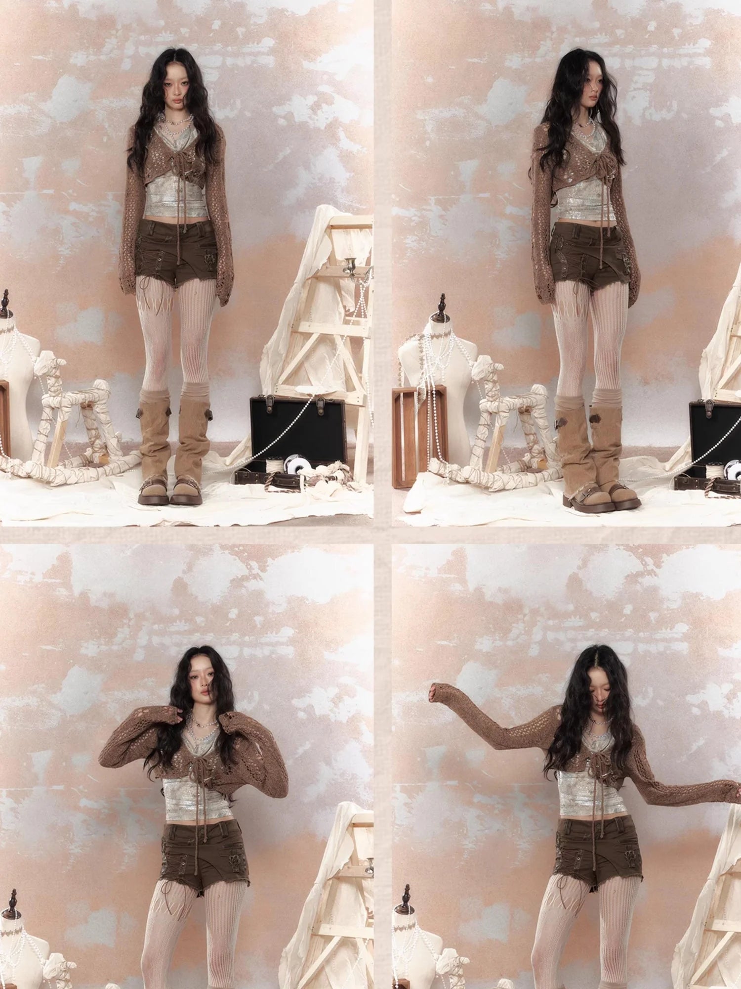 Steam Punk Knit Crop Top With Distressed Detail