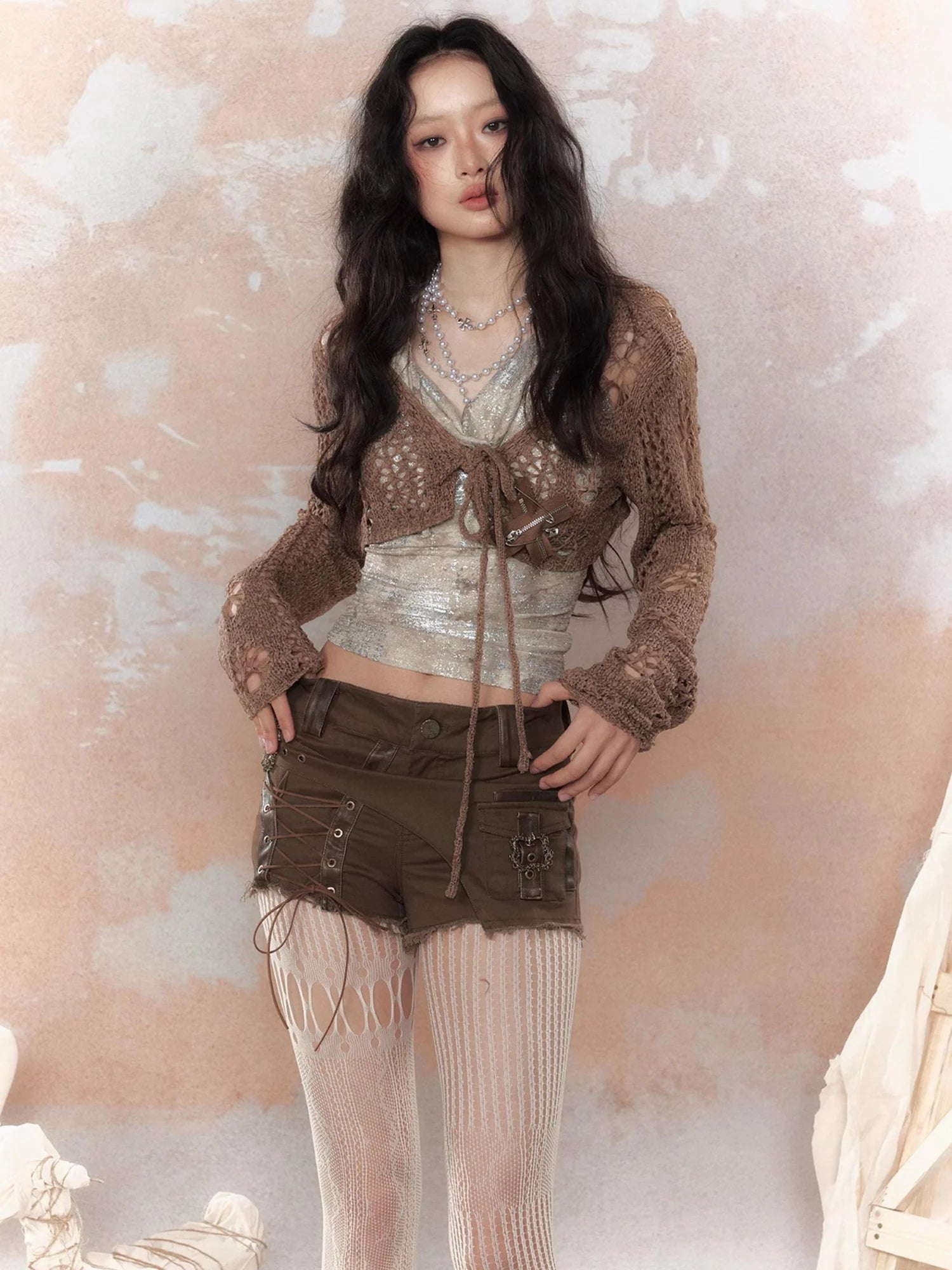 Steam Punk Knit Crop Top With Distressed Detail