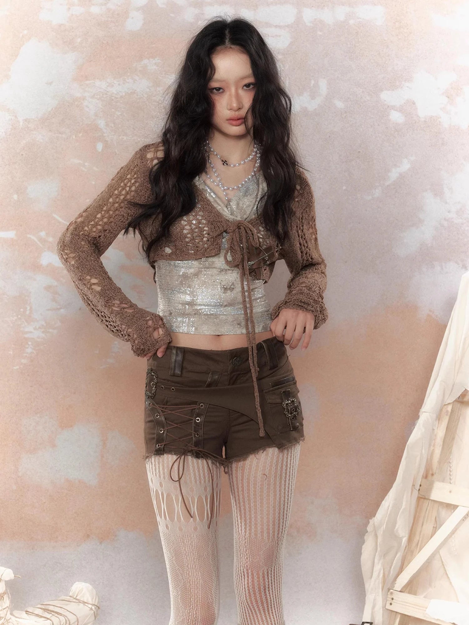Steam Punk Knit Crop Top With Distressed Detail