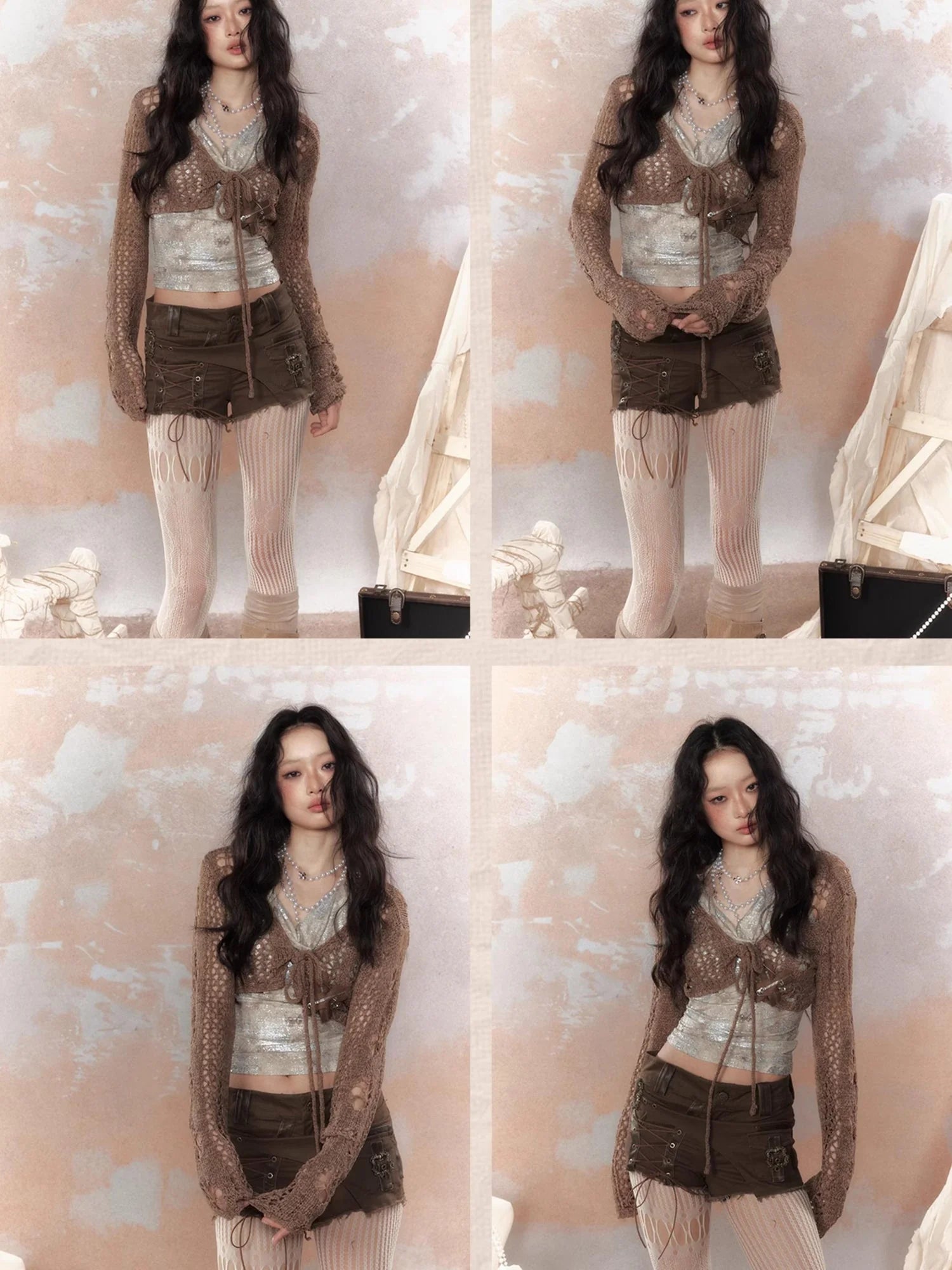 Steam Punk Knit Crop Top With Distressed Detail