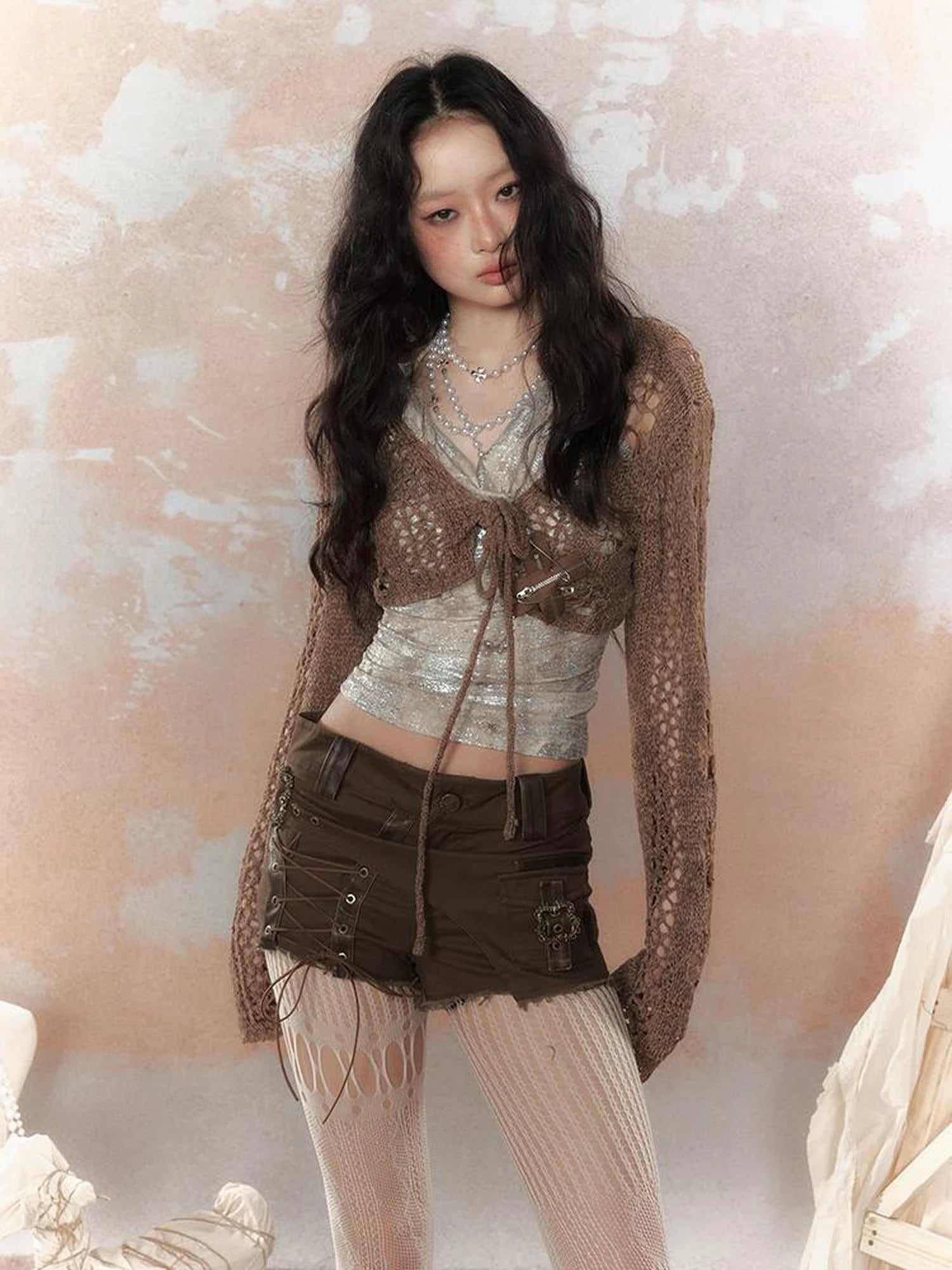Steam Punk Knit Crop Top With Distressed Detail