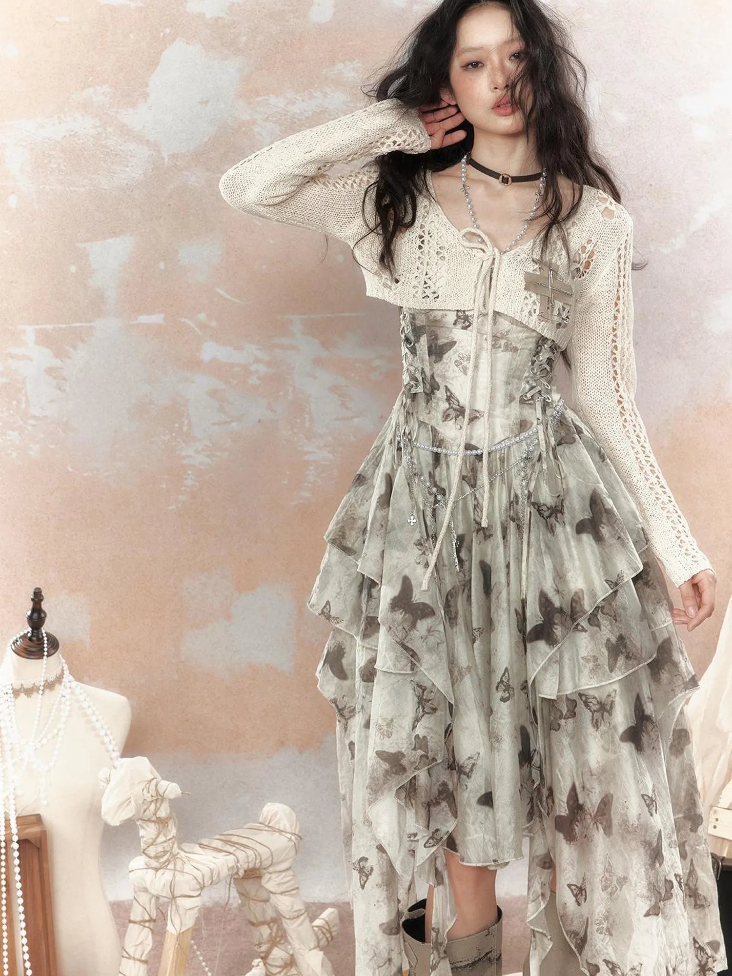 Steam Punk Knit Crop Top With Distressed Detail