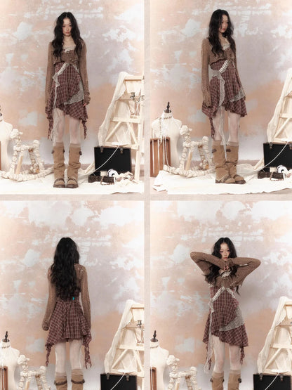Steam Punk Knit Crop Top With Distressed Detail