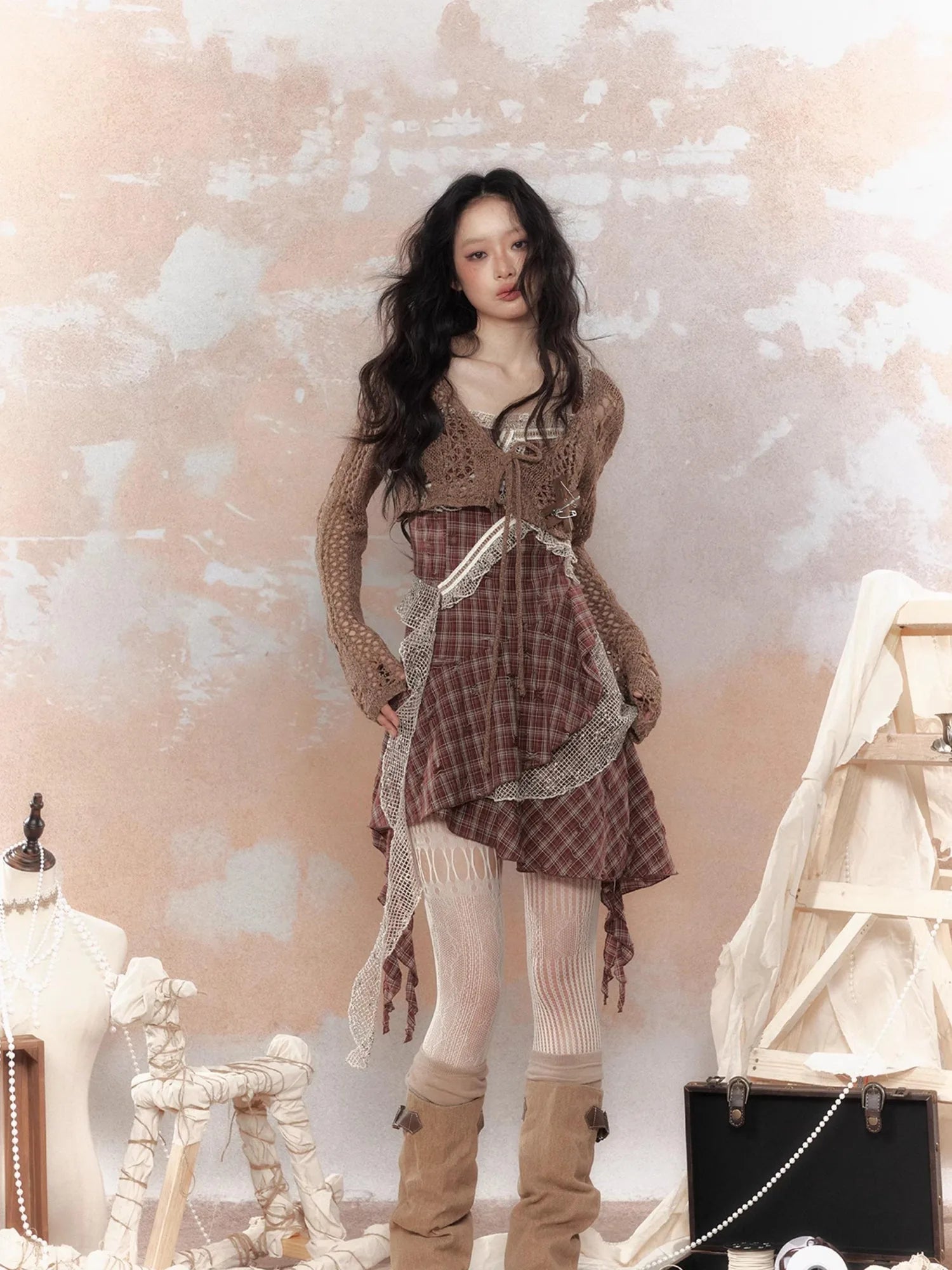 Steam Punk Knit Crop Top With Distressed Detail