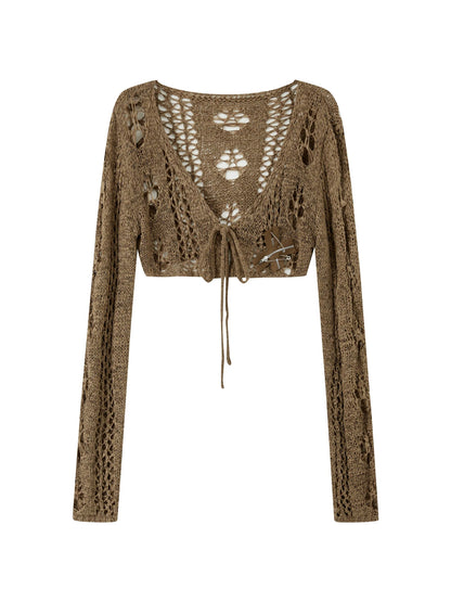 Steam Punk Knit Crop Top With Distressed Detail