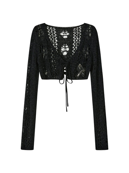 Steam Punk Knit Crop Top With Distressed Detail