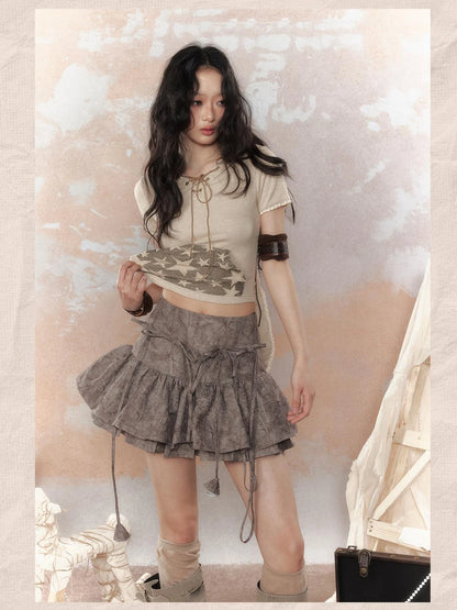 Steam Punk Star Print Rabbit Ear Hooded T-Shirt