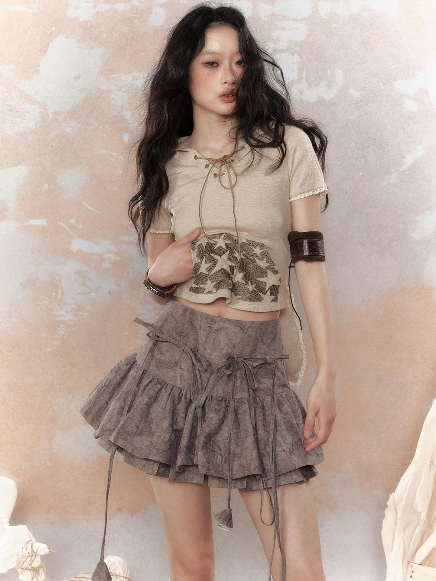 Steam Punk Star Print Rabbit Ear Hooded T-Shirt