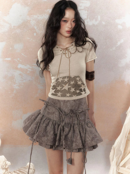 Steam Punk Star Print Rabbit Ear Hooded T-Shirt