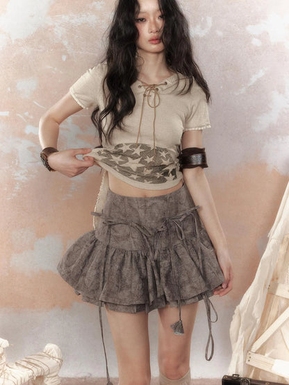 Steam Punk Star Print Rabbit Ear Hooded T-Shirt